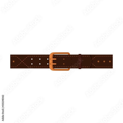 horizontal border dotted thread leather belt flat vector illustration. Straps with metal, brass isolated on white background