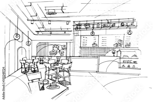 bakery shop,beverage and dessert shop sketch drawing,Modern design,vector,2d illustration