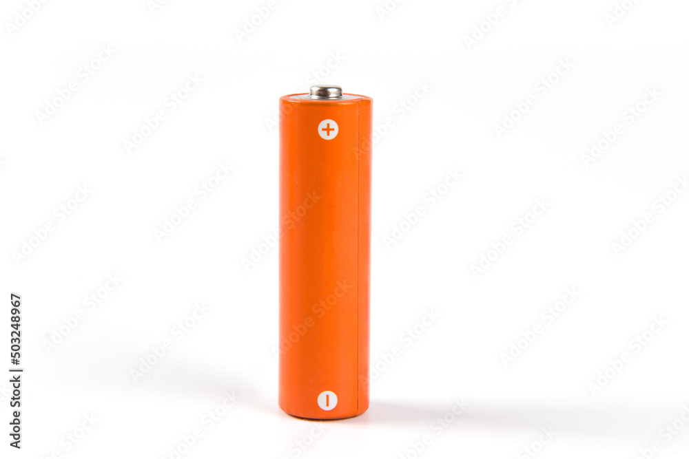 a orange battery isolated on white background a orange battery isolated on white background