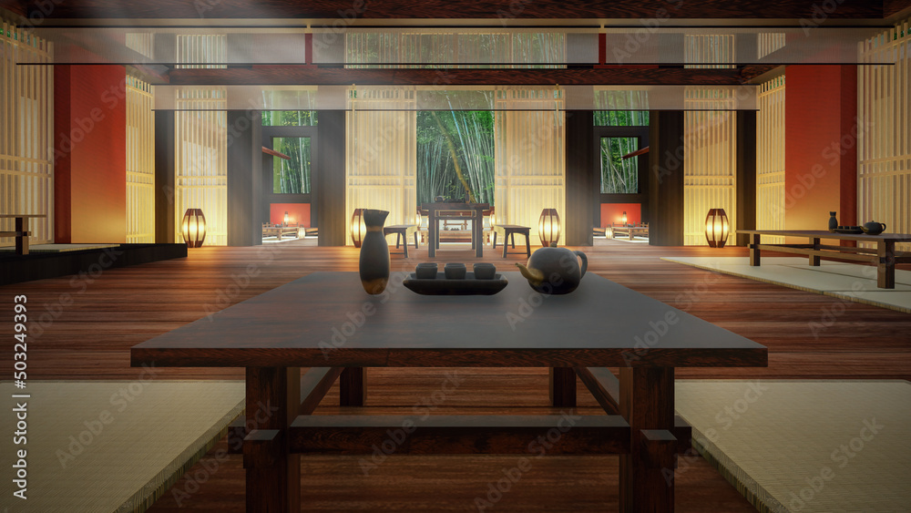 3D Rendering of Quaint Modern Chinese Tea House