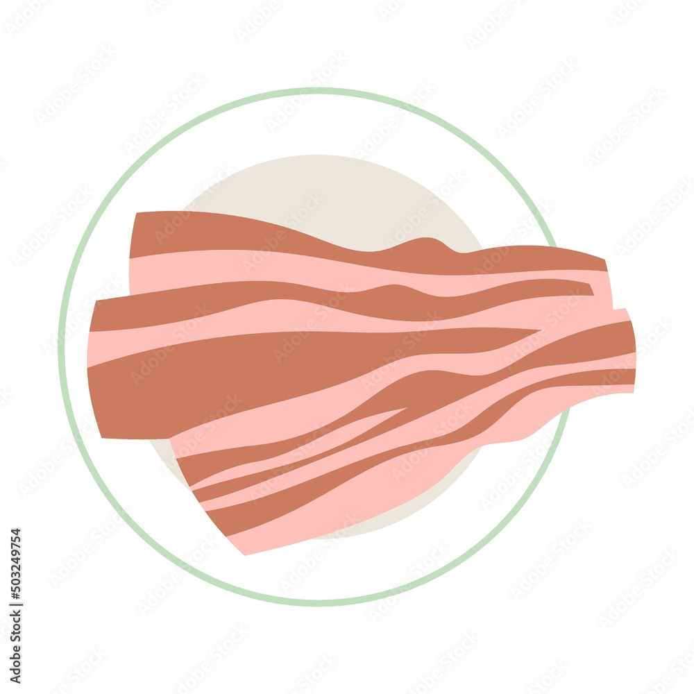 plate with juicy smoked bacon. Cartoon vector isolated on white background plate with juicy smoked bacon. Cartoon vector isolated on white background