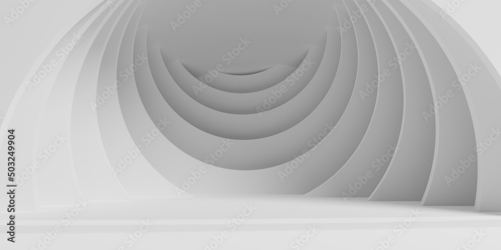 Obraz premium Abstract Architecture Background. 3d Illustration of White Circular Building, Futuristic Technology Design, Modern Geometric Wallpaper, White Circular Design.