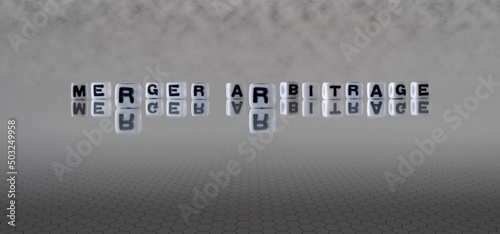 Canvas Print merger arbitrage word or concept represented by black and white letter cubes on