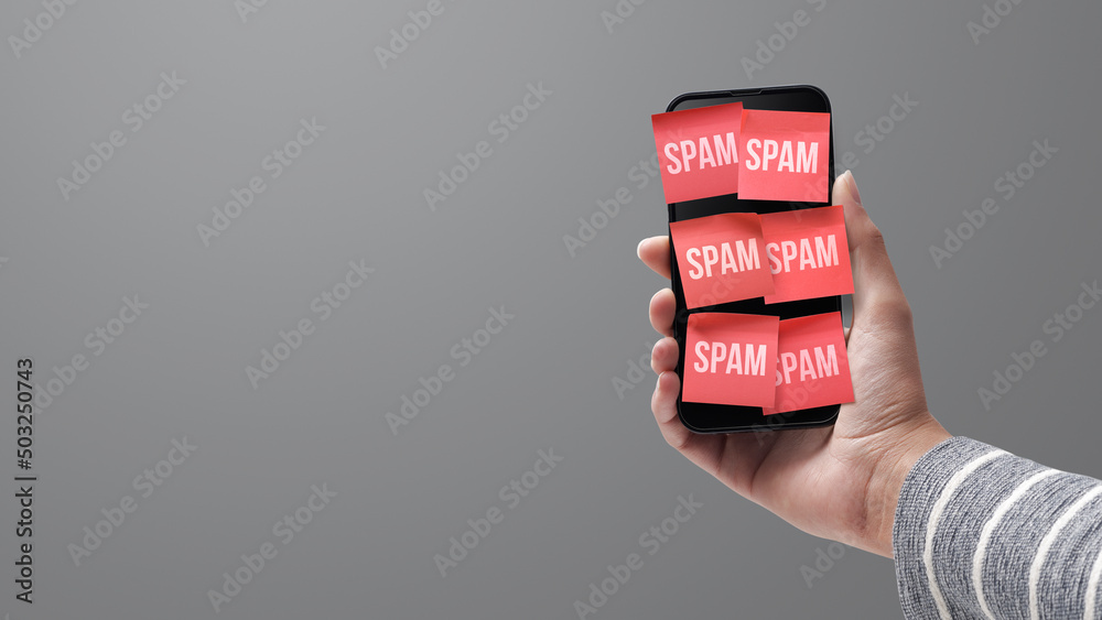Spam texts on a smartphone - obrazy, fototapety, plakaty 