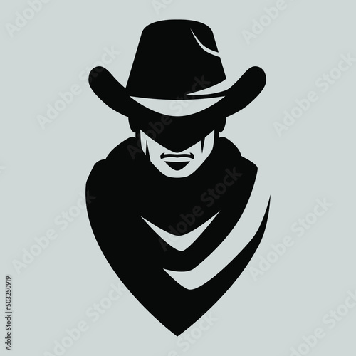 Cowboy portrait symbol on gray backdrop. Design element