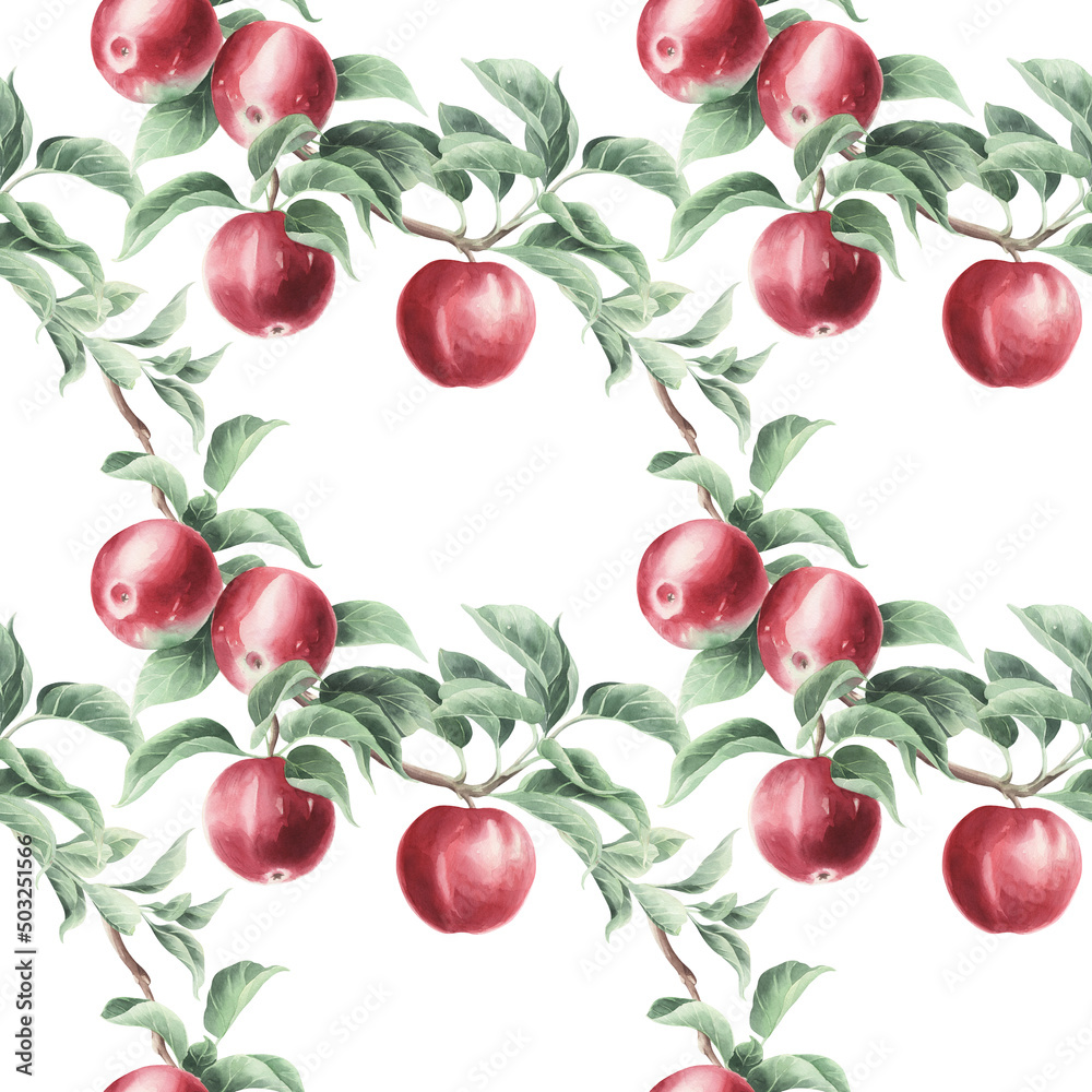 Seamless pattern with watercolor red apples isolated. Seamless pattern with watercolor red apples isolated.