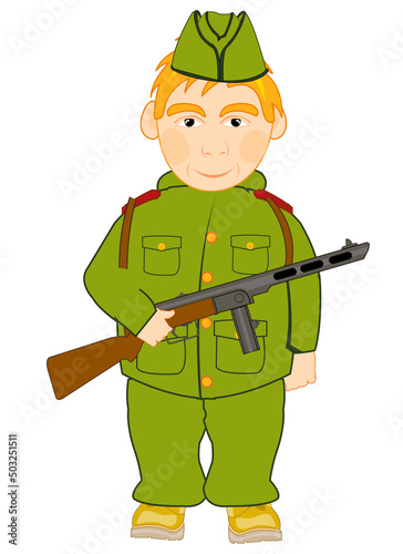 Military in form with weapon in hand