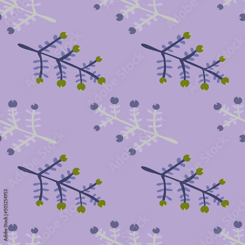 Hand drawn a sprig with berries seamless pattern. Branch with leaves and berry wallpaper.
