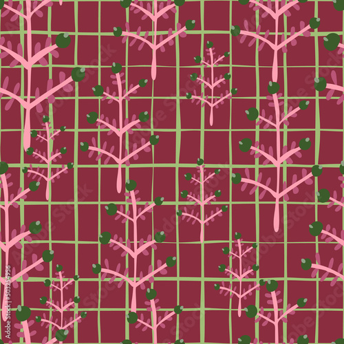 Hand drawn a sprig with berries seamless pattern. Branch with leaves and berry wallpaper.
