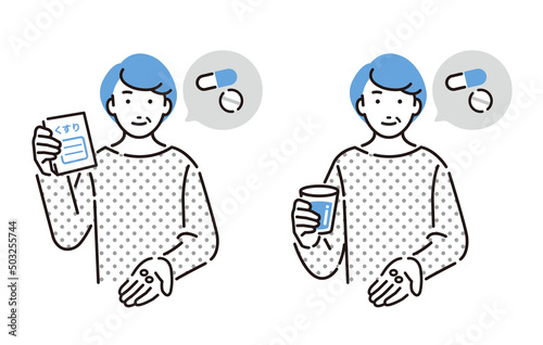 薬を飲むシニア女性