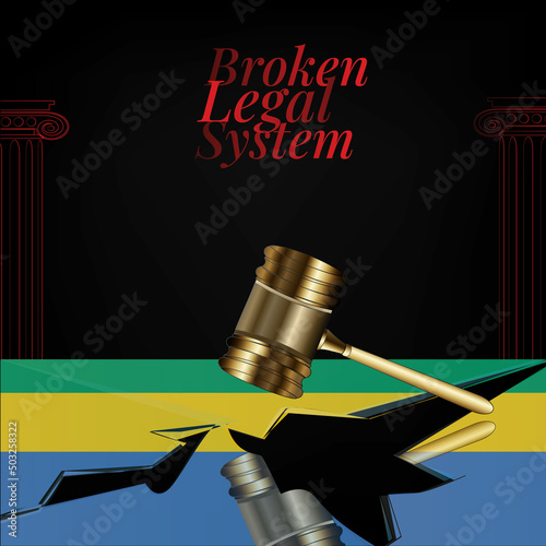 Gabon's broken legal system concept art.Flag of Gabon and a gavel