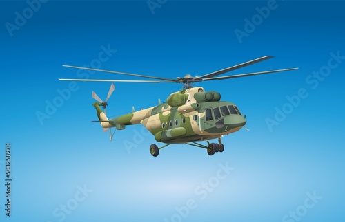 Fotografie, Tablou Military helicopter 3d blueprint