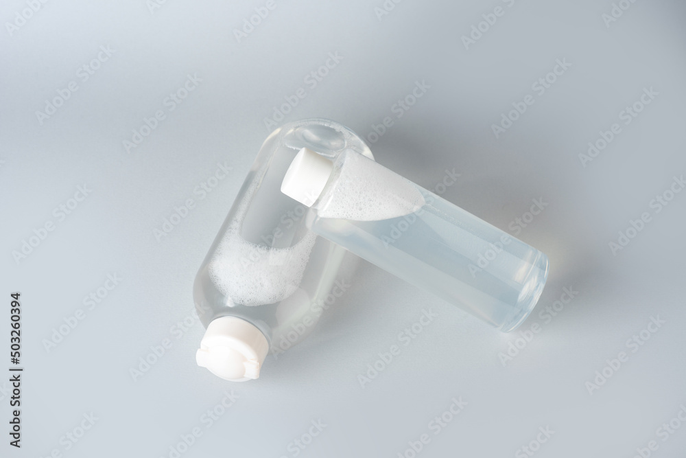 mockup with two empty micellar water bottles mockup with two empty micellar water bottles