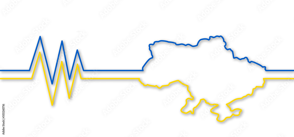 Ukraine map with heartbeat diagram and shadow, cardiac cycle. Ukraine in heart, in heartbeat with Ukraine concept