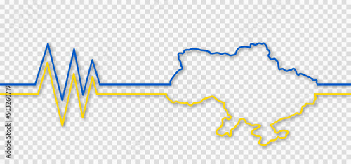 Ukraine map with heartbeat diagram on transparent background with shadow, cardiac cycle. Ukraine in heart, in heartbeat with Ukraine concept