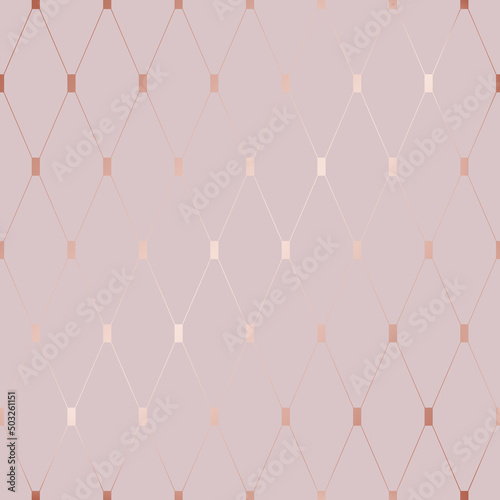 Rose gold seamless pattern. Repeated pink background. Repeating golden texture. Packing design for print, gift paper. Repeat beauty printed. Glam glitter backdrop. Marble printing. Vector illustration