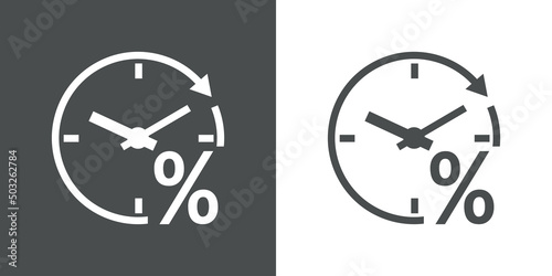 Logo ofertas. Icono con símbolo de porcentaje en silueta de esfera de reloj simple con líneas con forma de flecha en círculo