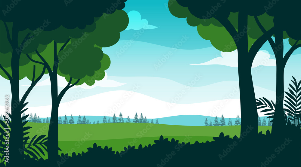 Fototapeta premium Beautiful forest landscape illustration with flat design