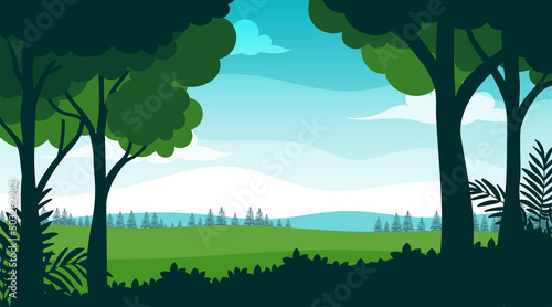 Beautiful forest landscape illustration with flat design