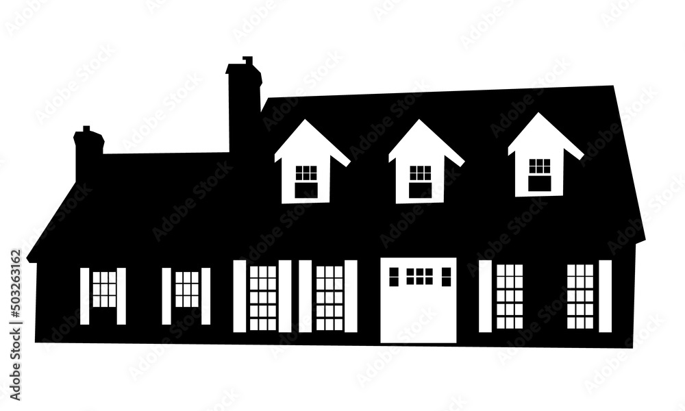 Black silhouettes of houses and cottages