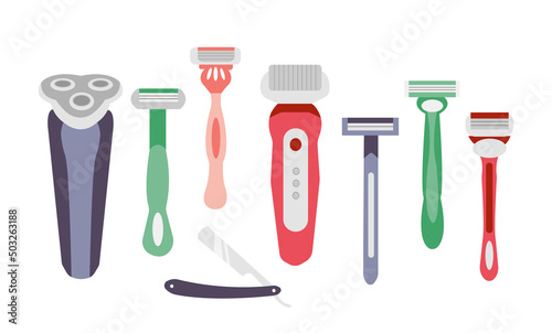 Set of blade razor on white background. Vector illustration hygiene skin for men and women in flat style. photo