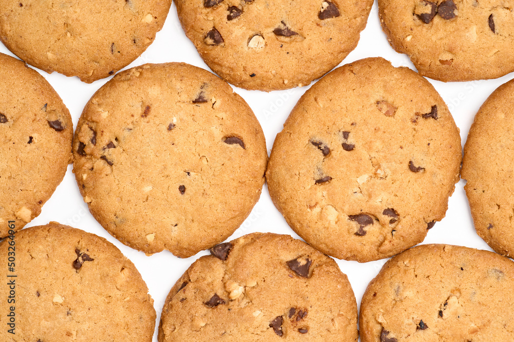 Homemade chocolate cookies on white background. Dessert. Homemade chocolate cookies on white background. Dessert.
