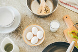 Eggs on the table. Farm products, natural eggs.