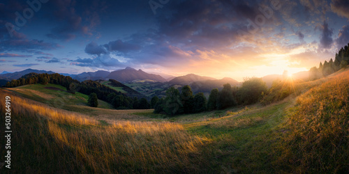 Bild auf Leinwand Sunset in Zazriva - the village is located near the town of Žilina in Slovakia