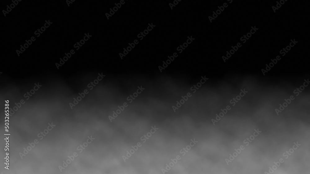 Fog effect on black background for video editing. Slow horizontal scrolling. Infinite repeat loop