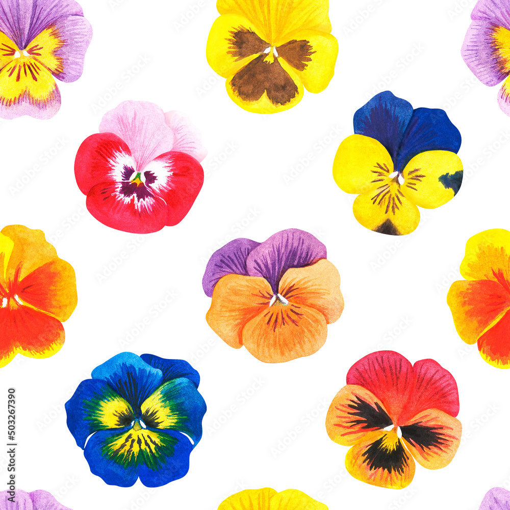 Seamless violet pattern. Pansies. Watercolor illustration. Isolated on a white background. Seamless violet pattern. Pansies. Watercolor illustration. Isolated on a white background.