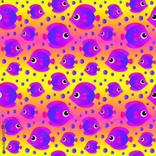 Colorful cartoon fish on bright background seamless pattern. Vector illustration.