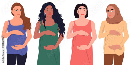 Set of different pregnant women