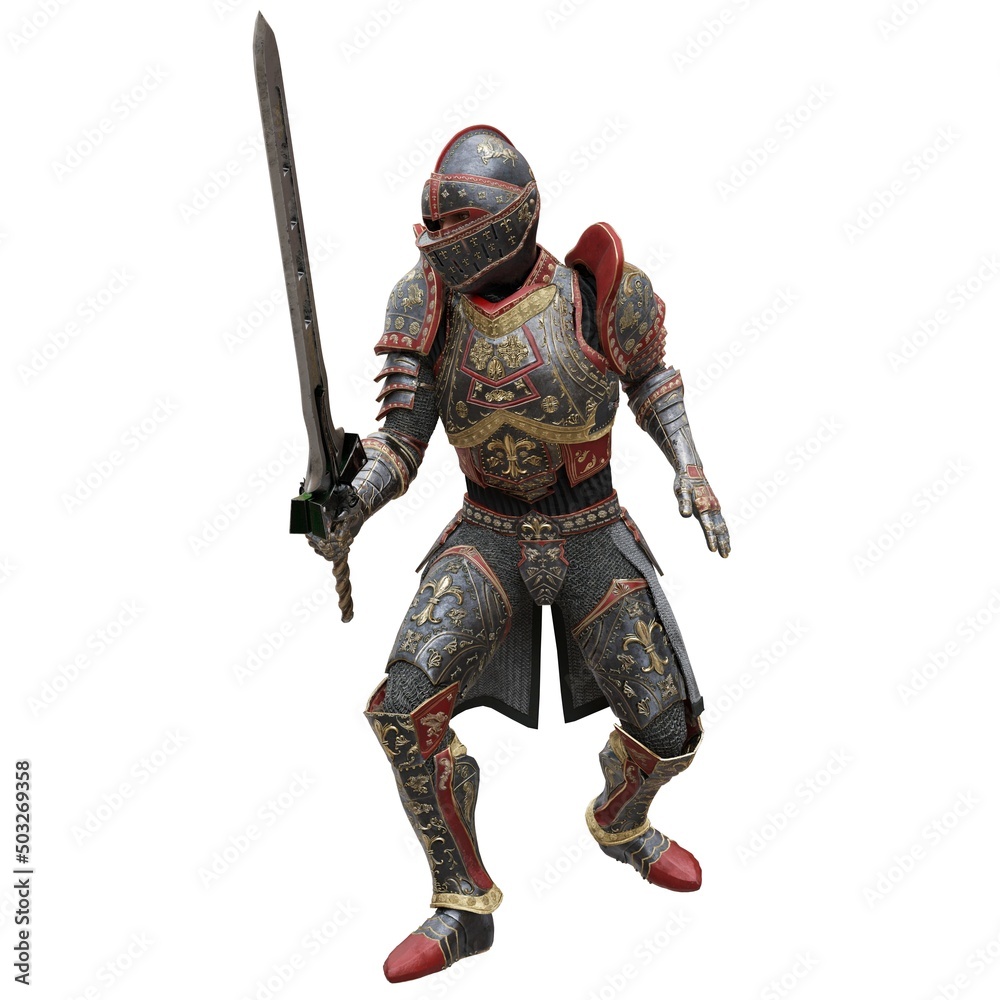 Medieval knight in armor isolated white background 3d illustration Medieval knight in armor isolated white background 3d illustration