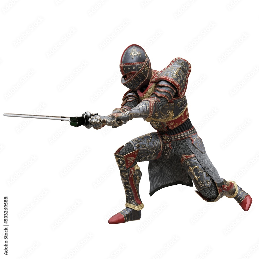 Medieval knight in armor isolated white background 3d illustration Medieval knight in armor isolated white background 3d illustration