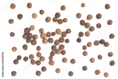 Spice Allspice on white background. Macro. Healthy diet concept