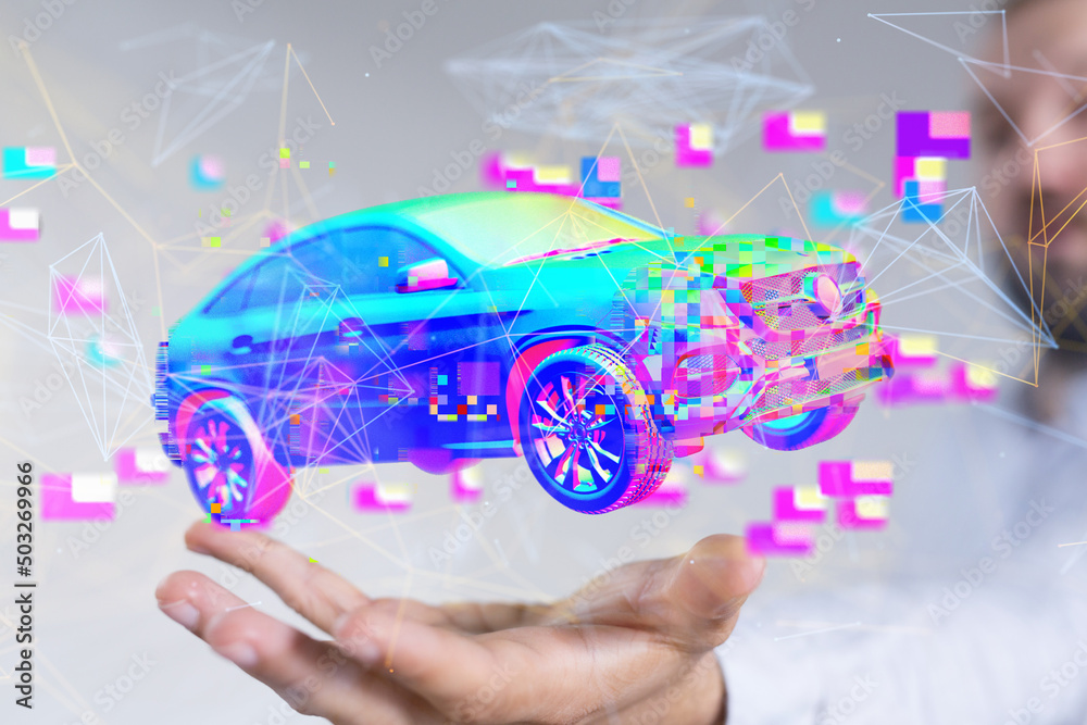 Neural network 3D illustration. Big data and cybersecurity