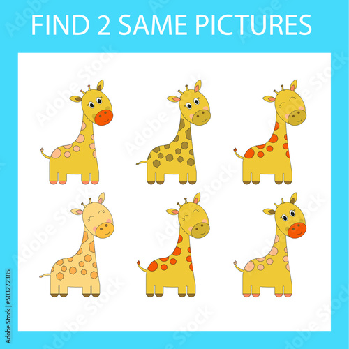 Find a pair game with funny  orange  giraffe.  Worksheet for preschool kids  kids activity sheet  printable worksheet  