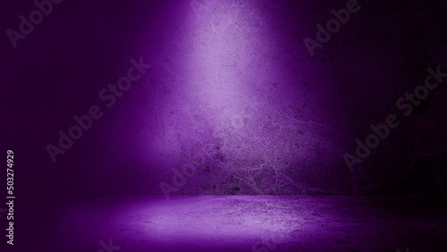 dark purple emperado marble floor and wall backgrounds, room, interior with light from above used for products displayed. realistic empty room of stone with artificial light. violet studio backdrops.