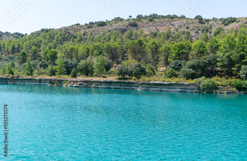 natural park of the lagoons of ruidera with green and blue colors of its waters in castilla la mancha spain