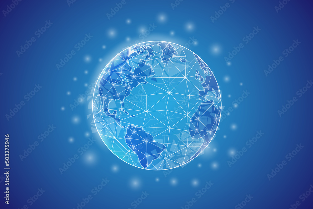 Earth low poly symbol with white connected dots. 3d geometric polygonal World map. Planet, universe, space design vector illustration. Earth low poly symbol with white connected dots. 3d geometric polygonal World map. Planet, universe, space design vector illustration.