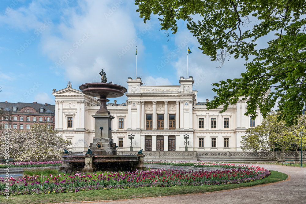 Blooming tulips in front of Lund University