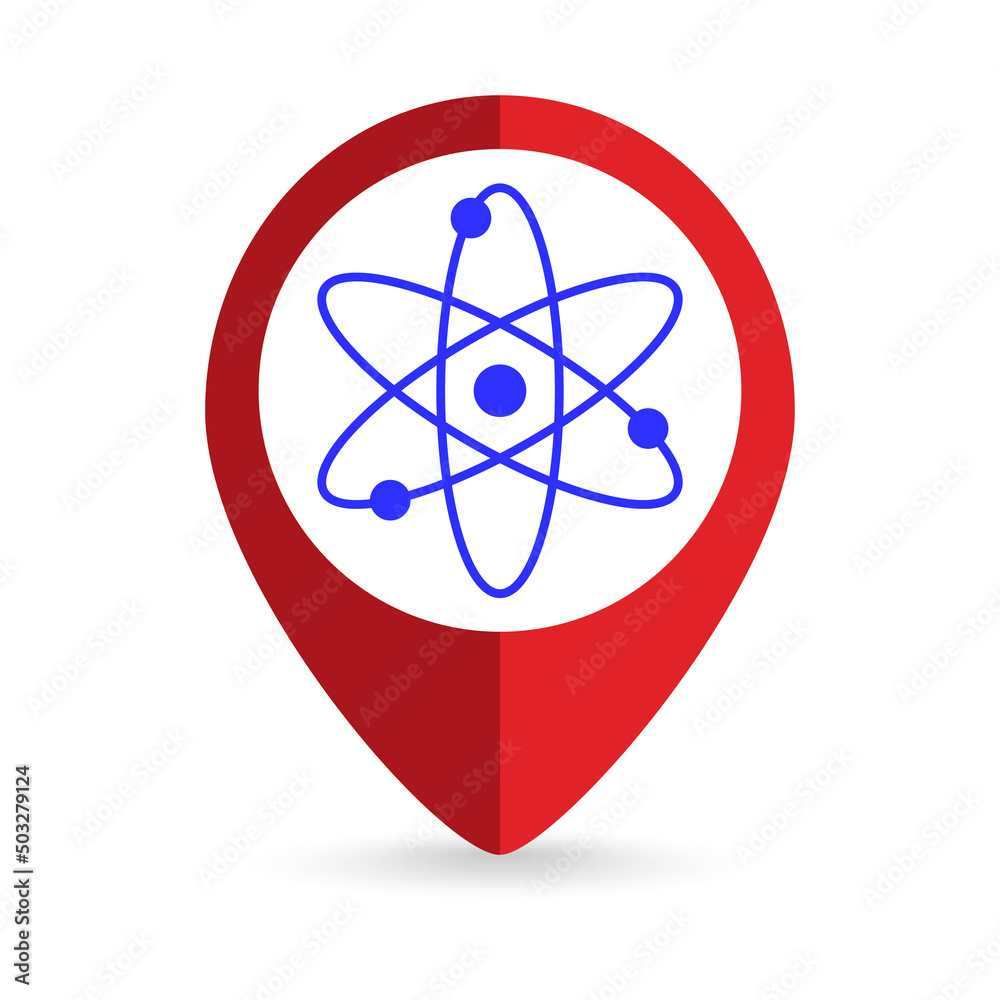Map pointer with atom sign. Vector illustration. Map pointer with atom sign. Vector illustration.