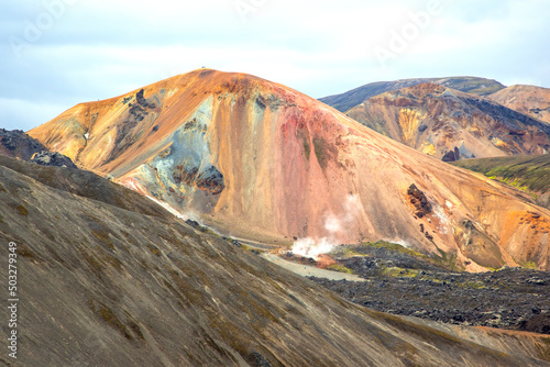 colored mountains of the volcanic landscape of Landmannalaugar. Iceland. tourism and nature