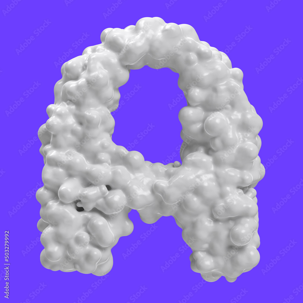 Letter A made of milk bubbles and splashes, isolated on blue background, 3d rendering Letter A made of milk bubbles and splashes, isolated on blue background, 3d rendering