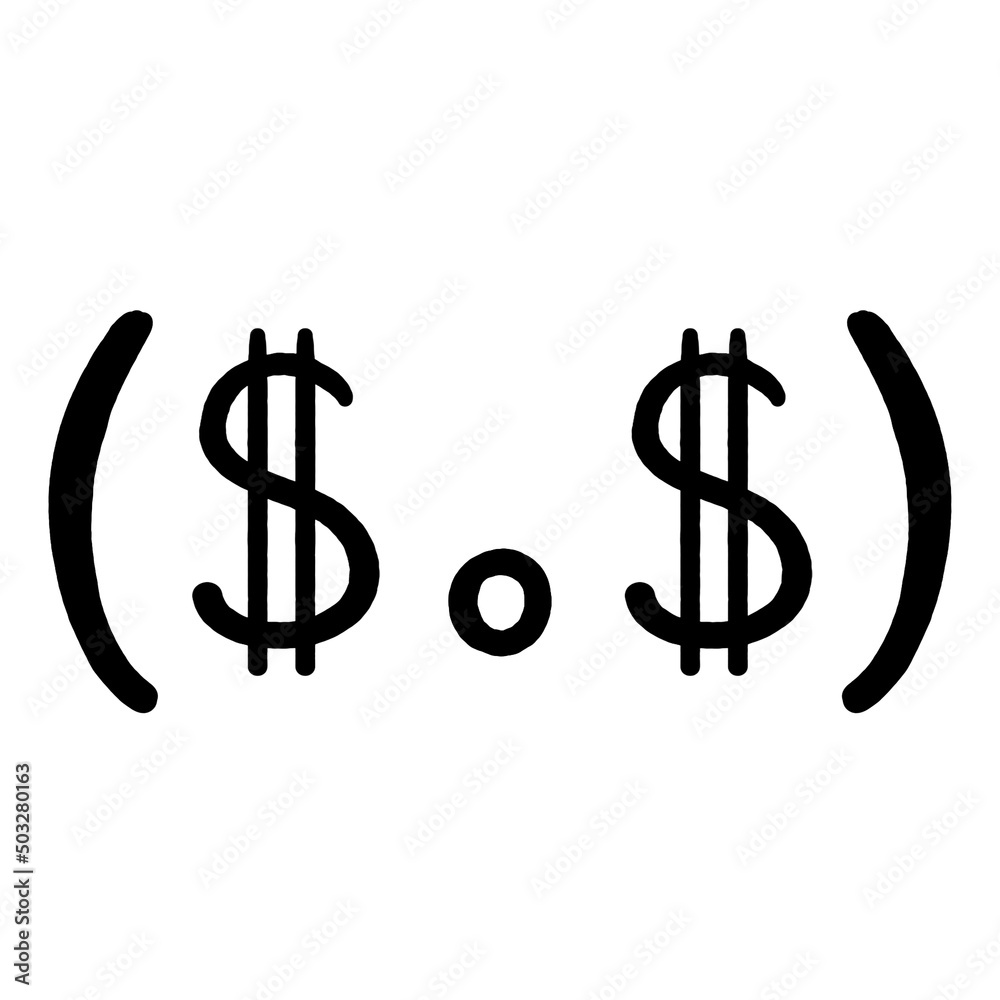 Drawn by hand kaomoji / text japanese emoji. Money / dollars / cash Drawn by hand kaomoji / text japanese emoji. Money / dollars / cash