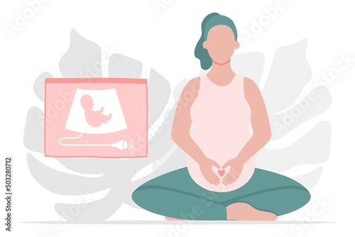 Pregnant girl Ultrasonography (Usg) check concept illustration.