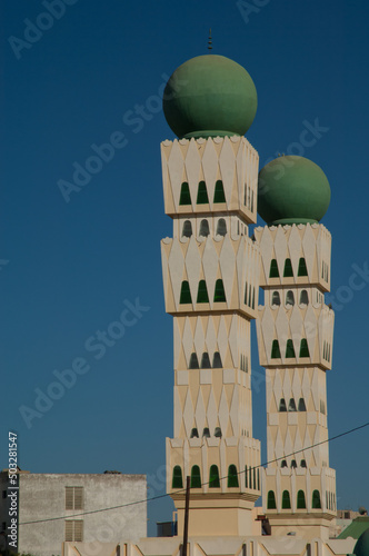 Minarets of the Grande Mosquee El Hadji Omar Al Foutiyou. Dakar. Senegal.
