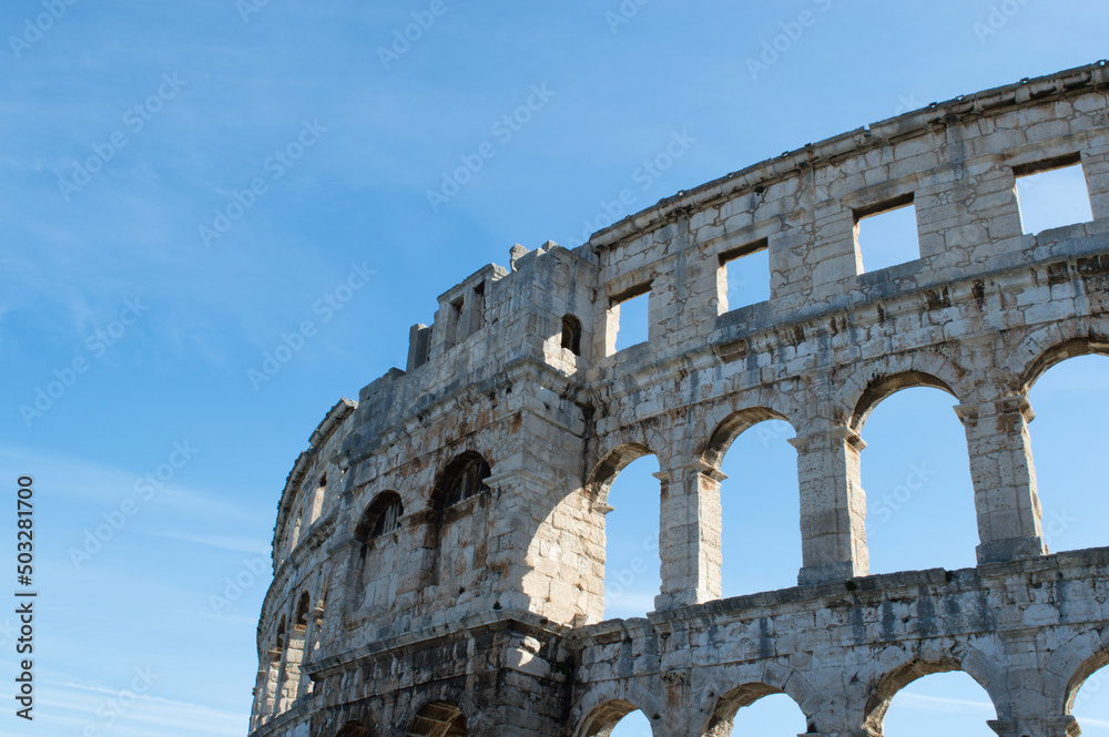 Famous landmark, ancient Roman amphitheater (Arena) in Pula, Croatia