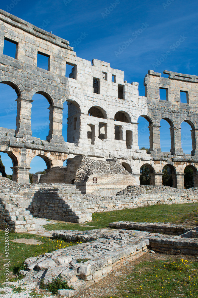 Famous landmark, ancient Roman amphitheater (Arena) in Pula, Croatia