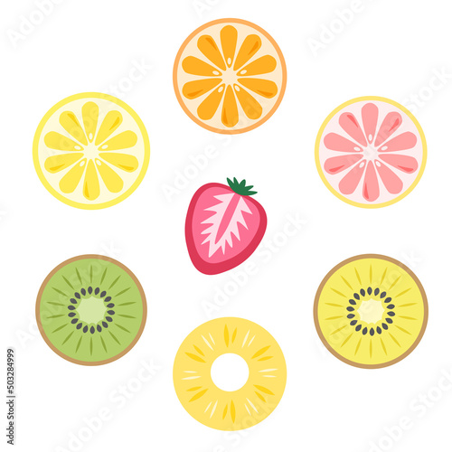 色々なフルーツの断面のイラストセット